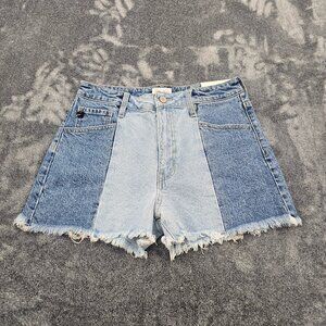 Kancan Monica Ultra High Rise Shorts womens Large color block  raw hem KC5516M